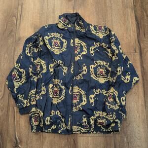 VTG Slade Women's Large Zip Up Nylon Jacket Medieval Lion Royal Blue Retro